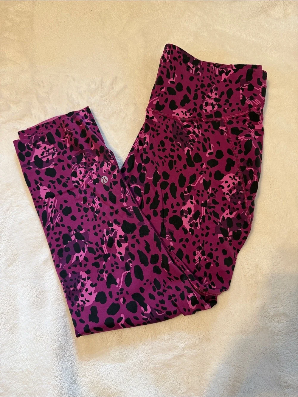 lululemon Base Pace High Waist Crop Cheetah Camo Magenta Purple 12 Like New!